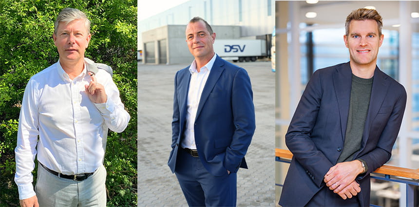 Tomas Johansson, Ian Swinhoe och Martin Emil Larsen, VD för DSVs verksamheter i Sverige